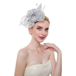 Headpieces 16 Colour Women Large Ruffles Flower Fascinator Hat Vintage Solid Multi Feather Tea Party Duckbill Hair Clip221j