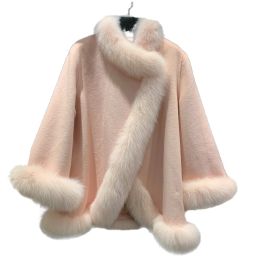 Fur ZDFURS*DoubleFaced Woollen Goods Fox Fur Collar Fur Coat Female Socialite Elegant Cashmere Coat Shawl Cloak 2022 Winter