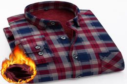 Men039s Casual Shirts Winter Mens Fashion Warm Long Sleeve Plaid Shirt Thick Fleece Lined Soft Flannel Dress Plus Size 5XLMen8410694