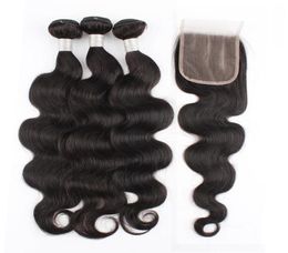 Whole 9a Human Hair Bundles With Closure Straight Body Deep Water Wave Brazilian Virgin Hair 3 Weave Bundles Weft With Lace Cl4196752