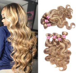 NamiBeauty Honey Blond Highlight Brazilian Body Wave Remy Hair Extensions 4 Bundles Piano Color 8613 Hair Weaves54474802743139