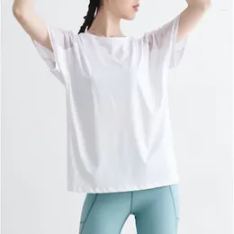 Active Shirts Women T-Shirt 2024 Spring Summer Yoga Loose Quick-Drying Breathable Clothing Mesh Short-Sleeved Running Fitness Sports Top