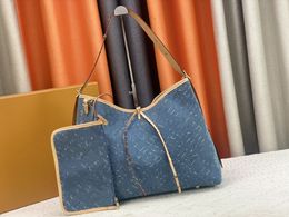 Designer women's shoulder bag Carryall Tote coated canvas denim vintage Carry All 2-in-1 Hobo with Wallet fashionable denim blue women's coin wallet GM MM handbag