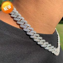 Designer Necklace 14mm Iced Cuban Link mens gold chain Prong Chain Necklace 14K White Gold Plated 2 Row Diamond Cubic Zirconia Jew245a