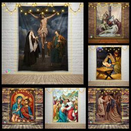 Tapestries Jesus Tapestry Christ Wall Art Angel Bedroom Living Room Decor Wise Men Bohemian Virgin Mary Wall Hanging Home Dedoration T240309