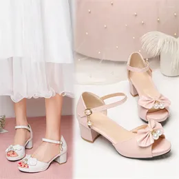 Dress Shoes PXELENA Cute Preppy Style Summer Chunky Block Mid Heels Ankle Strap Sandals Bowtie Cosplay Uniform Girls Women Daily Dance