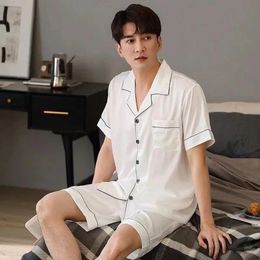 Summer Pyjamas For Man Big Size Satin Mens Pyjama Sets Shorts Silk Short Sleeve Sleepwear Home Pijama Night Wear Loungewear 2403078