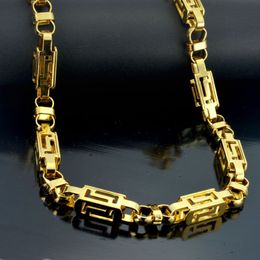 60CM 8mm Cool Stainless Steel Men's Gold Tone Byzantine Necklace Chain N292269t