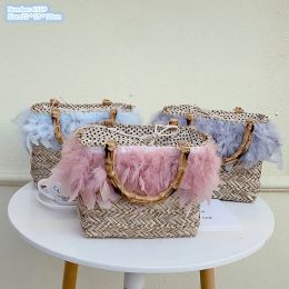 Factory wholesale ladies shoulder bags 3 Colours Bohemian style feather edge fashion handbag sweet holiday leisure straw beach bag summer woven rattan handbags