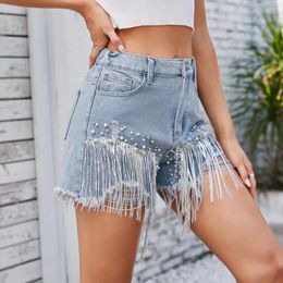 Women's Jeans 2024 Latest Shorts Embellished With Shining Diamond And Tassel Ideal For Spring/Summer Streetwear