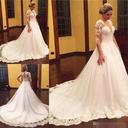 Elegant Long 2024 Sleeves Dresses Sheer V Neck Lace Applique Beaded Covered Buttons Wedding Gown Plus Size Vestido De Novia YD estido