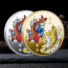 Chinese Koi Fish Collectible Coin for Luck Commemorative Silver Coin Mascot Home Collection Souvenir New Year Gift