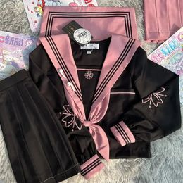 Girls Cosplay School Uniforms in Pink and Black JK Style Long Shortsleeved Sailor Suit Japanese College Sweet Anime 240301