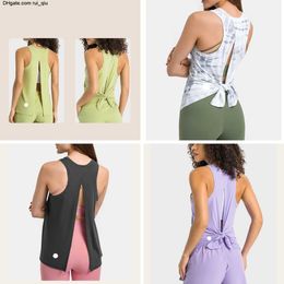 Women LU-603 Yoga Sleeveless Vest Fashion Open Back Tank Top Sports Loose Running Vest Fitness Tops