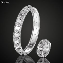 Donia Jewellery luxury bangle European and American fashion classic four-leaf flower copper micro-inlaid zircon bracelet ring set la259p