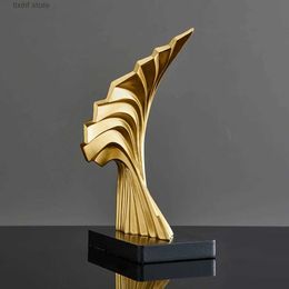 Decorative Objects Figurines Home Decor Abstract Sculpture Resin Art Golden Statuette Living Room Home Decoration Office Desktop Accessories Crafts Ornaments T2