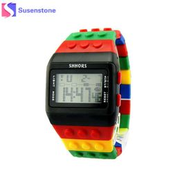 Fashion Men Women Digital Watch Colorful Building Blocks Design Silicone Band Quartz Wrist Watch Military Sport Watches montre3072