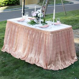 914ft Rose Gold Sequin Table Skirt for RoundRectangleSquare Birthday Party Wedding Christmas 240307