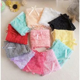 Women's Panties 4Pc/Lot Candy Color Breathable Lace Underwear Low Rise Panty Free Size Briefs