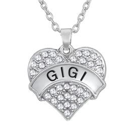 Love Family Gigi Heart Shape Pendant Choker Crystal Women Word Necklace Fashion 2016 For Women3009