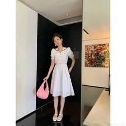 designer MM23 Summer New Sweet and Fashionable Bubble Sleeves Navy Collar Waist Slimming Dress 6O1F