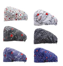 Unisex Cap Fashion Printed Button Work Pharmacy Adjustable Caps Lab Clinic Operation Hat beauty salon nursing caps1824660