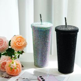 Water Bottles Rhinestone Bling Thermal Bottle 750ml Glitter Diamond & Lid Tumbler Straw With B M4H9