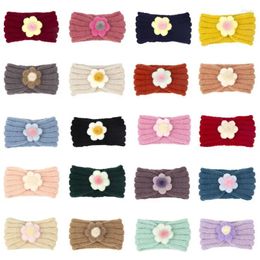 Hair Accessories Children's Wool Knitted Flower Headband Pure Color Wide Hairband Adjustable Elastic Soft Plush 0-4Y Kids Headwear