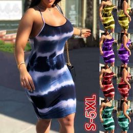 Summer Womens Tie Dye Round Neck Camisole Dress S