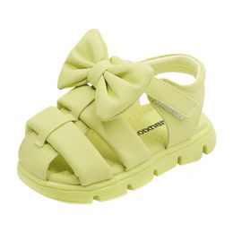 Baby Girls First Walkers Sandals With Cute Butterfly-knot Solid Bright Green Beige Summer Shoes For Little Princess Toddler Shoe 240301