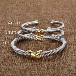 Designer Fashion Jewellery ed X Bracelet Gold Charm Sliver 925 Sterling Silver Bracelets Braided Cross Bangle Diamond Zircon Lu286C