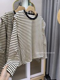 Women's Hoodies Round Neck Vintage Striped Hoodie Chic Loose Fashion Korean-style Basic Tops Girls Casual Sports Short Top