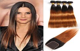 Mongolian Straight Human Hair Extensions 3 Bundles With 4X4 Lace Closure 1B 30 Ombre Color Middle Three Part Straight9727677