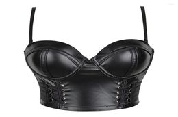 Camisoles Tanks Women Corset Sexy Black PU Leather Bustier Crop Top Fashion Lady Camisole Lingerie Bra Clubwear Summer Lowcut S4606346