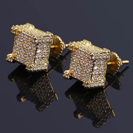 Sparkling Hiphop Men Screw Back Zircon Stud Earrings Brand Designer Male Cool Cubic Crystal Diamond Ear Stud Top Quality Jewelry W262C