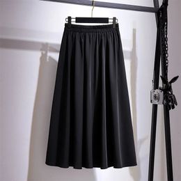 Plus Size Fat sister in the long thin A-line skirt with a solid Colour pleated skirt autumn large-size womens wear 240306
