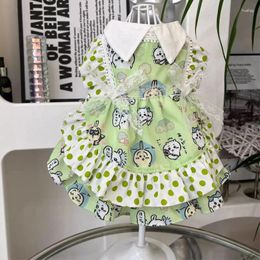 Dog Apparel Spring Summer Thin Pet Clothes Fashion Green Print Lace Bow Princess Dress For Small Medium Chihuahua Teddy Puppy Coats