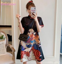Plus Size M4XL Fashion Modern Trend Cheongsam Dress for Women Summer Black Short Sleeve Qipao Traditional Chinese Clothing2840139