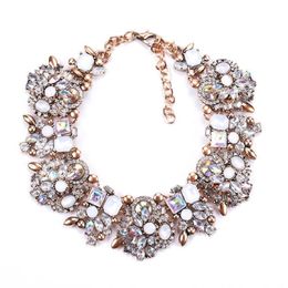 Charm Rhinestone Flowers Necklaces For Women Fashion Crystal Jewelry Choker Statement Bib Collar Necklace 2020286A