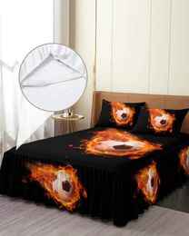 Bed Skirt Flame Football Black Soccer Elastic Fitted Bedspread With Pillowcases Mattress Cover Bedding Set Sheet