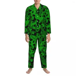 Men's Sleepwear Green Camouflage Spring Abstract Design Print Vintage Oversized Pyjamas Set Man Long Sleeve Leisure Custom Nightwear