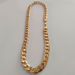 Men 24k Stamp Solid Yellow Gold FINISH Link Chain Cuba Necklace Thick Chunky 12 mm Heavy Original Picture286f