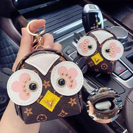 Car Keychain Luxury Leather Cute Owl Key Tag Case Mini Bag Pendant Creative Gift Brand Designer Accessories for Women Men H1126302C