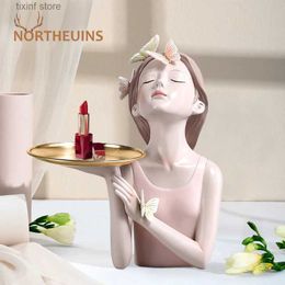 Decorative Objects Figurines NORTHEUINS Resin Butterfly Girl Figurines Character Model Art Modern Storage Statues Home Living Room Desktop Decor Objects Item T24