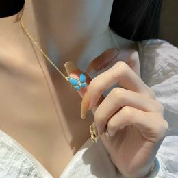 Designer pendant necklace Sweet VanCA V Golden Pure Silver Sky Blue Butterfly Necklace for Womens high-end collarbone neck chain HZSQ