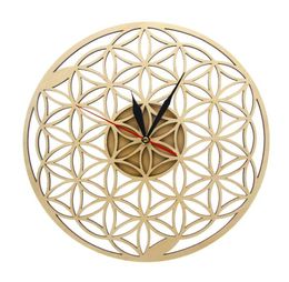 Flower of Life Intersect Rings Geometric Wooden Wall Clock Sacred Geometry Laser Cut Clock Watch Housewarming Gift Room Decor Y2006452476