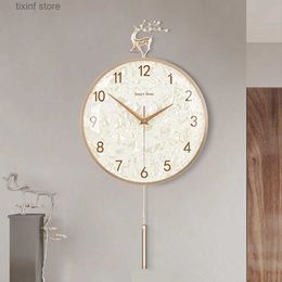 Wall Clocks Luxury Wall Clock Digital Home Living Room Interior Design Nordic Copper Deer Decorations Electronic Pendulum Wall Watches Decor T240309