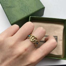 2025 Designer Ring Golden Flower Pattern Love Rings Blue Diamond Fashion Womens Jewellery Men Shining G Letter with Box