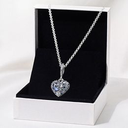 2020 Christmas Sparkling Blue Moon and Stars Heart Necklace 925 Sterling Silver Jewelry chain Pendant Necklaces For Women Men Q012289N