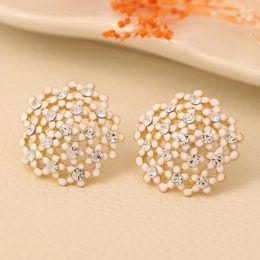 Stud Earrings Women's White Babysbreath Inlay Of & Gold-color Preserving Good Quality Fashion Jewelry